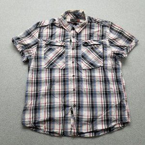 Guess Shirt Mens 2XL Plaid‎ Button Up Pockets Short Sleeve Cotton
